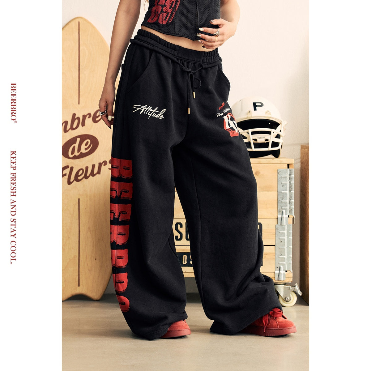 BeerBro_Letter_Print_Halter_Racing_Streetwear_Women's_Slim_Fit_Top_&_Pants_Sets_1024951013247_MISSTT