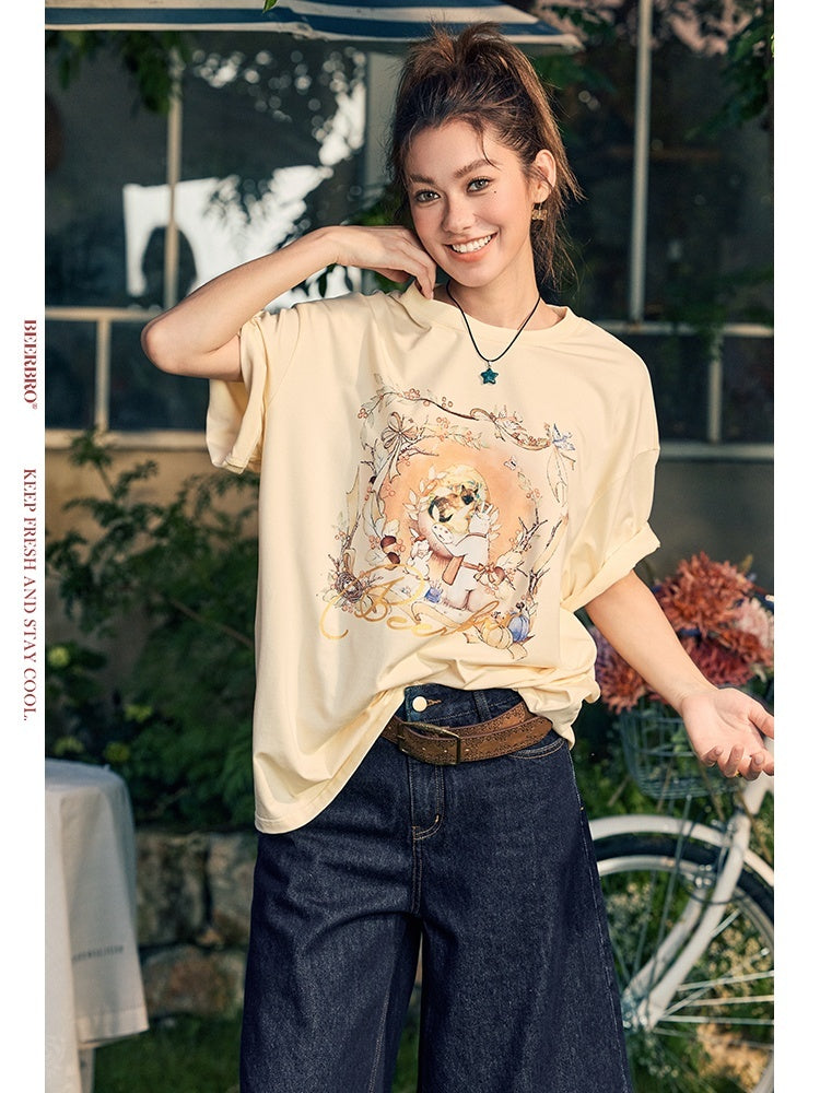 BeerBro_Nordic_Oil_Painting_Print_Loose_Fit_Women's_Lyocell_Short_Sleeve_T-shirts_923711365799_MISSTT