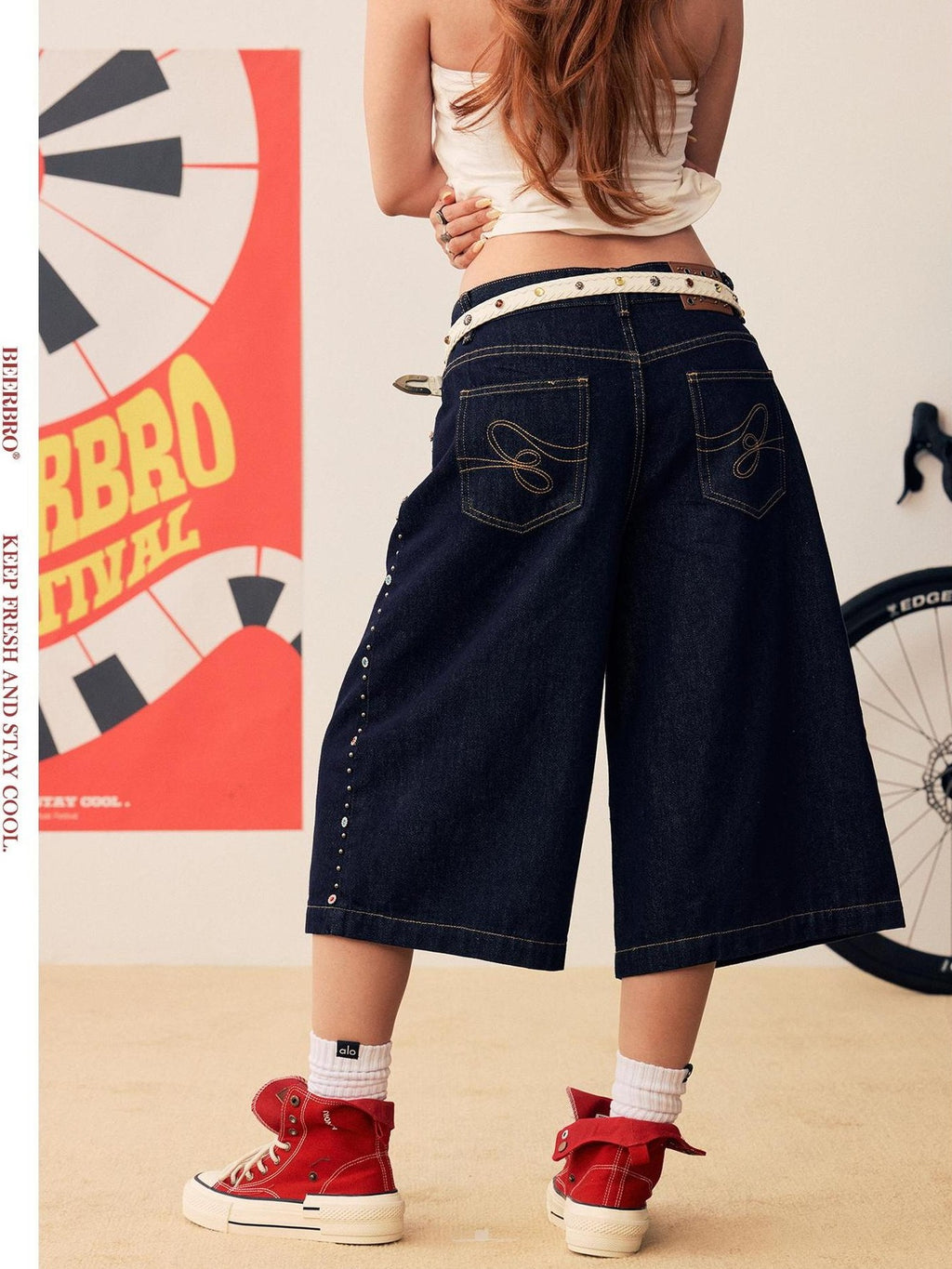 BeerBro Printed Rhinestone Graphic Women's Cotton Straight Jeans