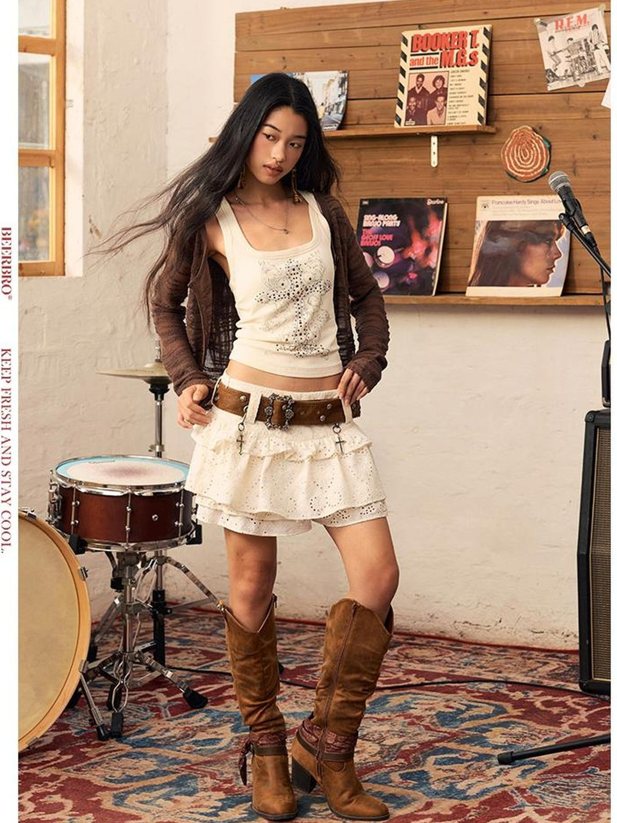 BeerBro Punk Washed Low Waist A Line Cotton Women's Mini Skirts