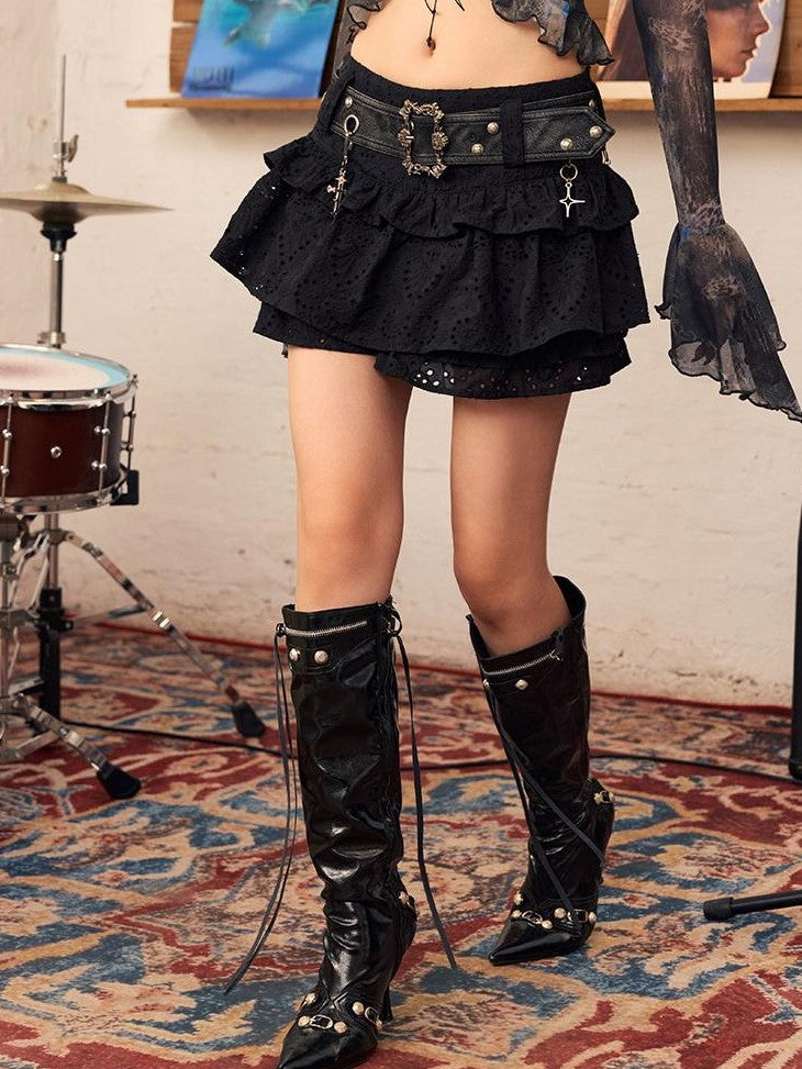 BeerBro Punk Washed Low Waist A Line Cotton Women's Mini Skirts