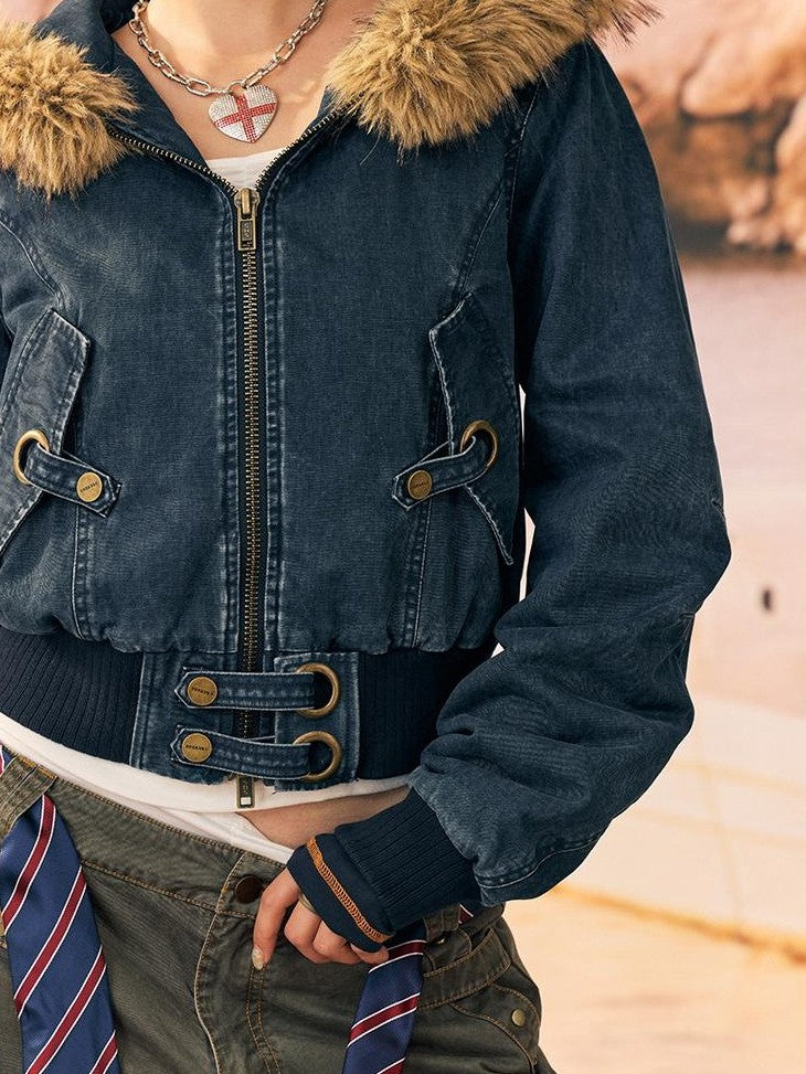 BeerBro Quilted Cropped Faux Fur Hooded Cotton Women's Puffer Jackets