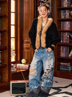 BeerBro Rock Graphic Batwing Sleeve Wool Blend Women's Cardigans
