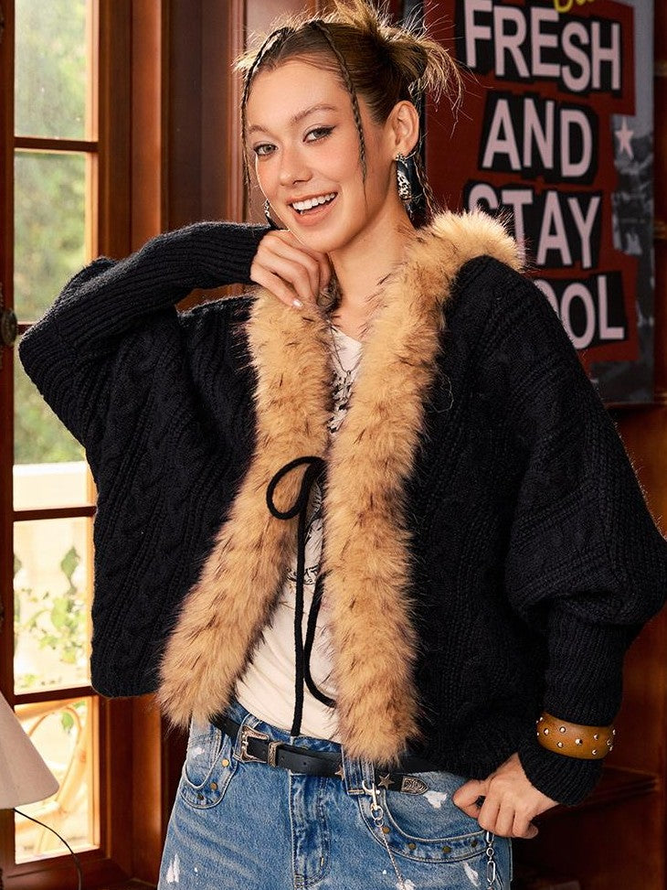 BeerBro Rock Graphic Batwing Sleeve Wool Blend Women's Cardigans