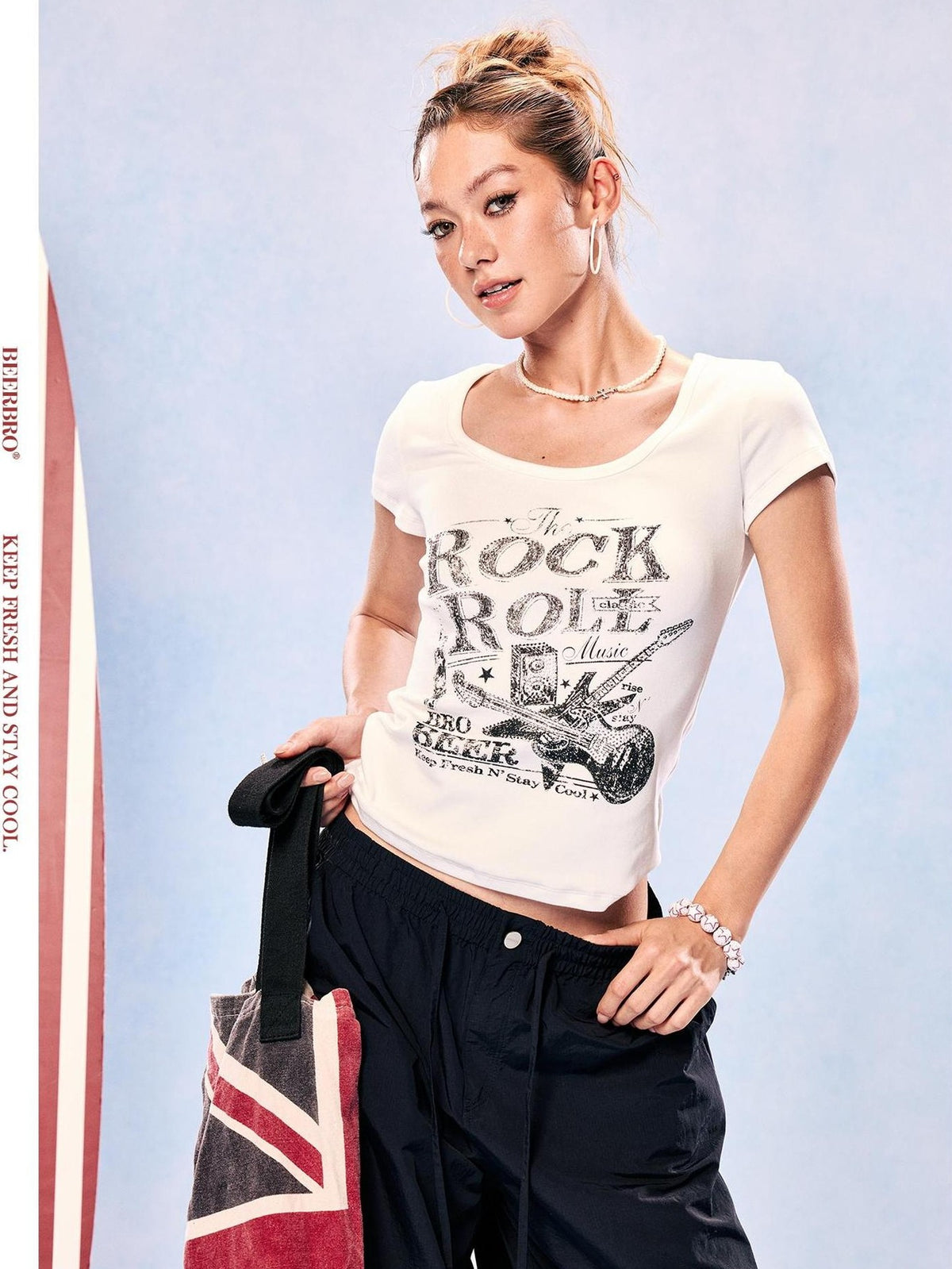 BeerBro Rock Graphic Print Round Neck Cotton Women's Short Sleeve T-shirts
