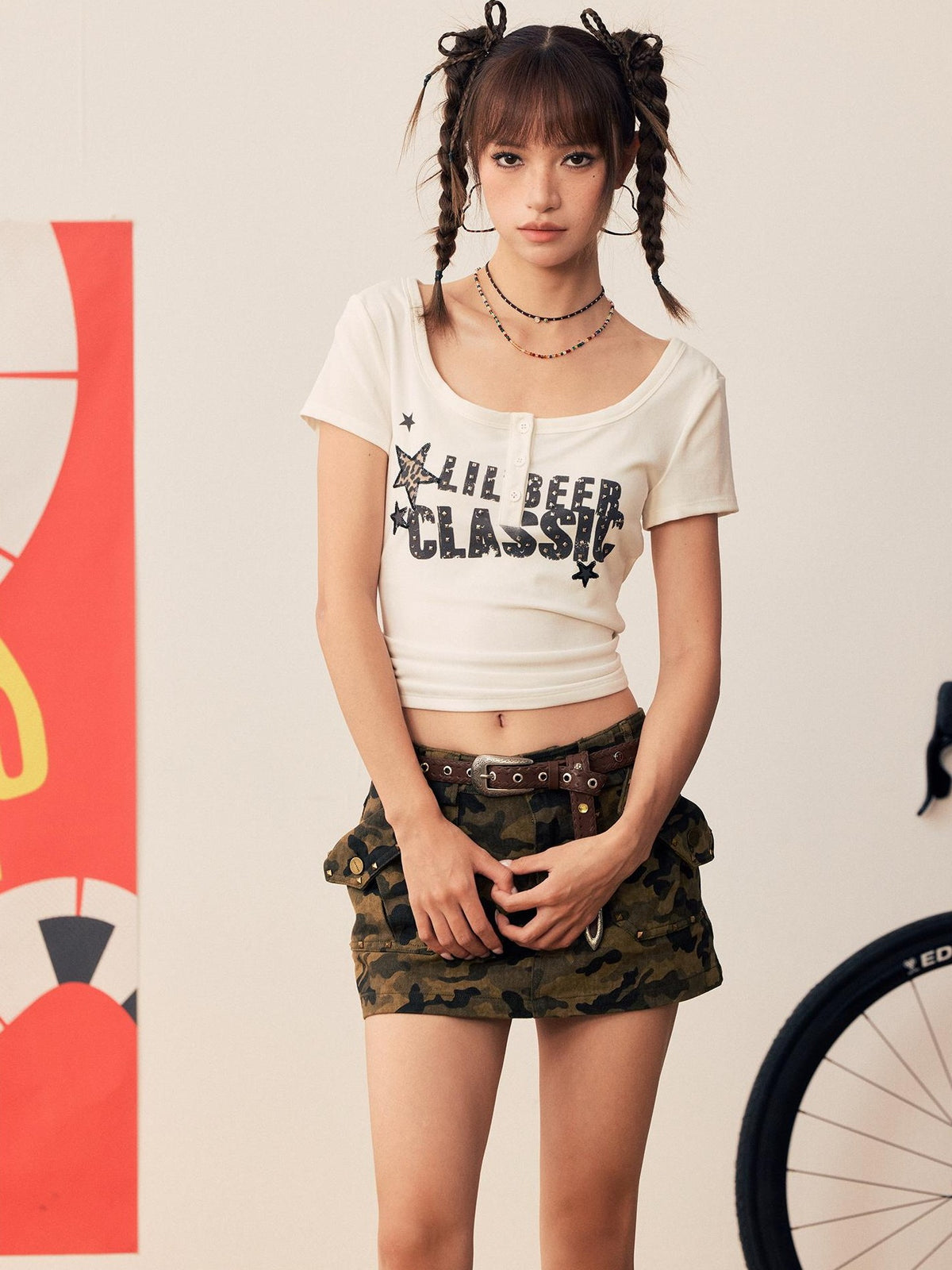 BeerBro Sequined Letter Embroidered Print Slim Fit Short Sleeve Women's Lyocell Crop Tops