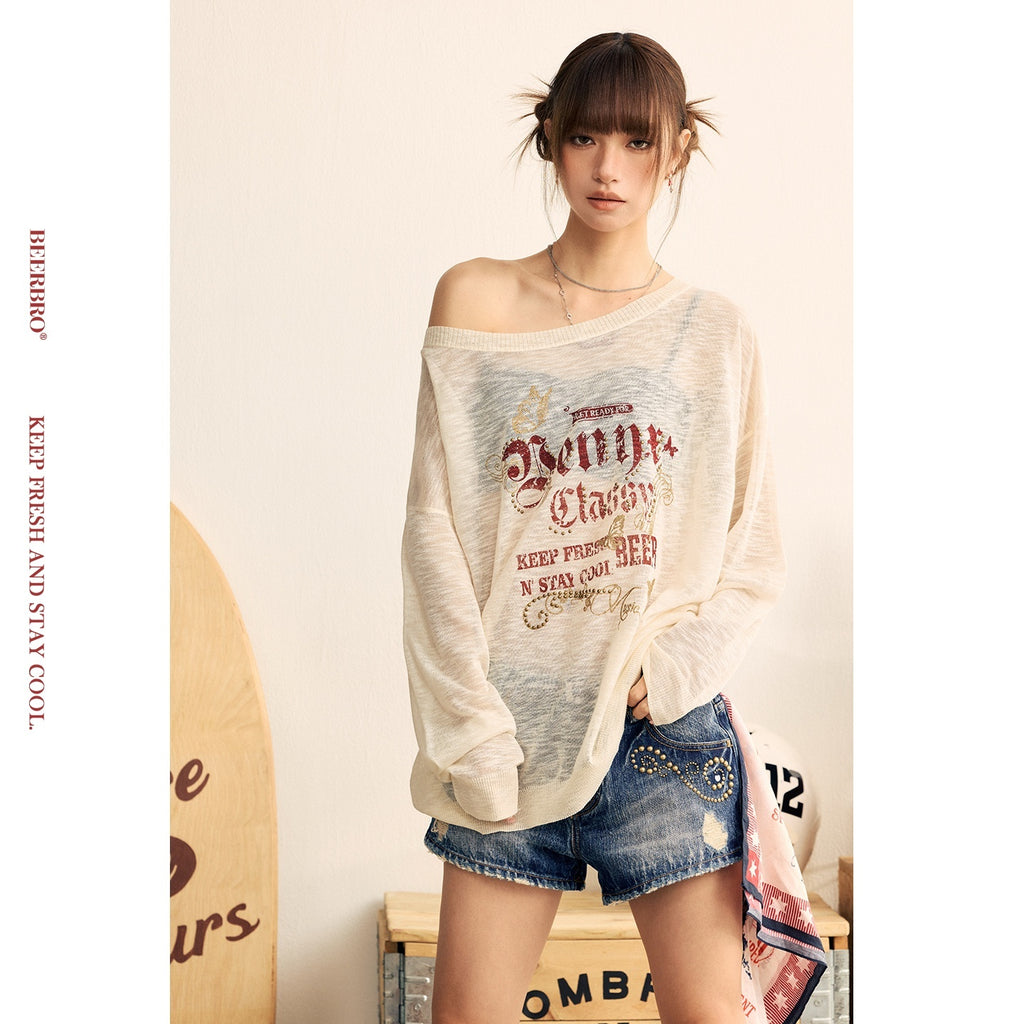 BeerBro_Sheer_One_Shoulder_Rhinestone_Print_Loose_Women's_Long_Sleeve_T-shirts_1025744360170_MISSTT