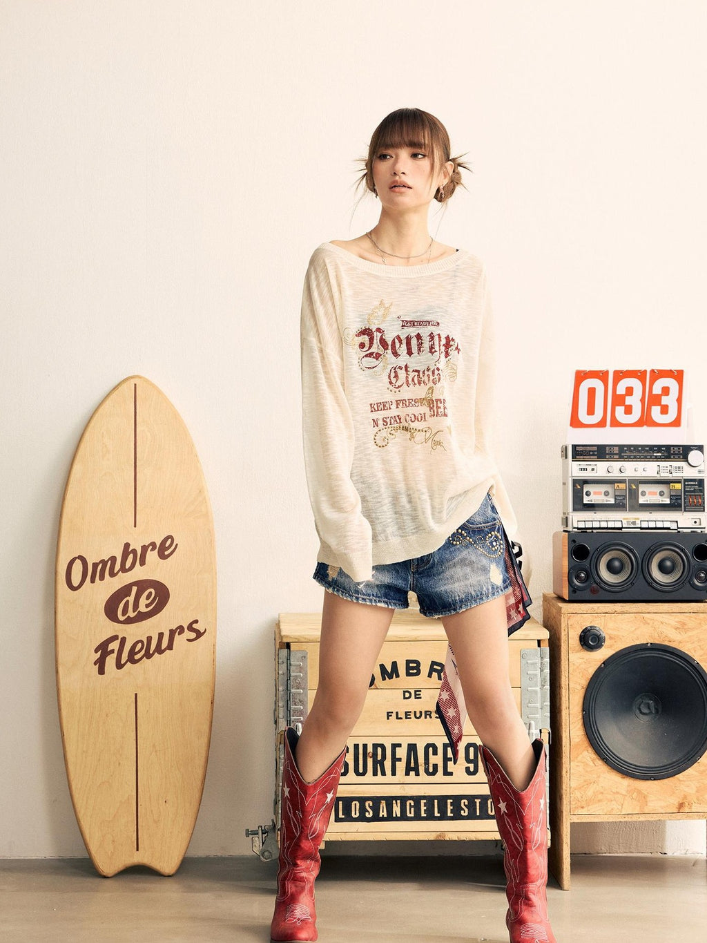 BeerBro Sheer One Shoulder Rhinestone Print Loose Women's Long Sleeve T-shirts