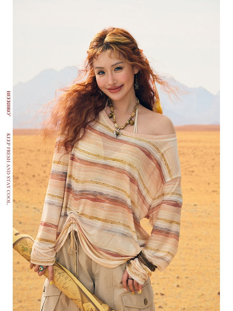 BeerBro_Sheer_Striped_One_Shoulder_Women's_Long_Sleeve_T-shirts_918609369775_MISSTT