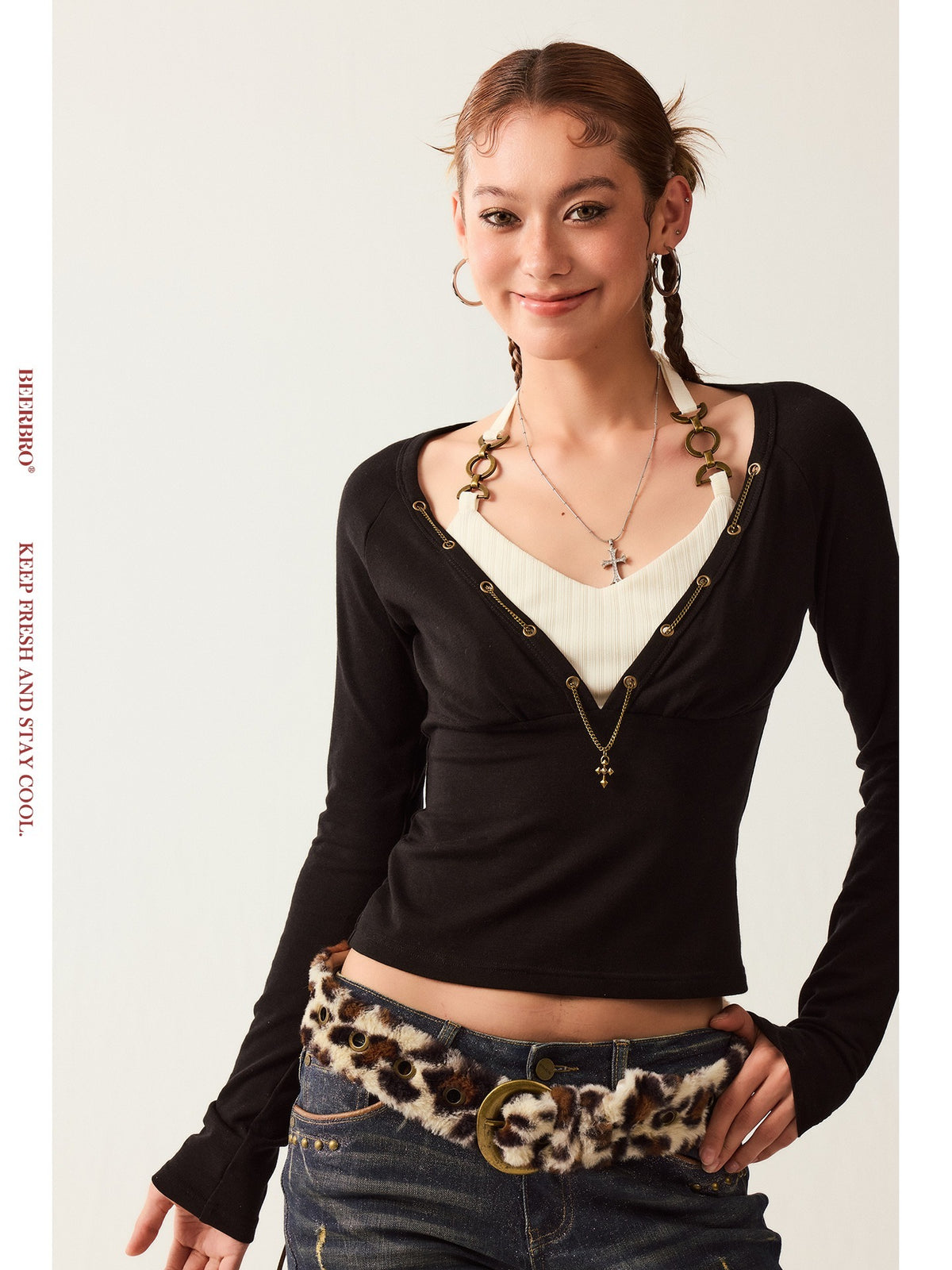 BeerBro_Slim_Fit_Print_Halter_V-neck_Women's_Lyocell_Wool_Long_Sleeve_T-shirts_1001316899196_MISSTT