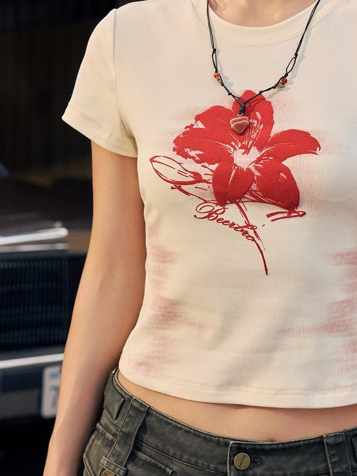 BeerBro Streetwear Puff Print Slim Fit Cotton Women's Short Sleeve T-shirts