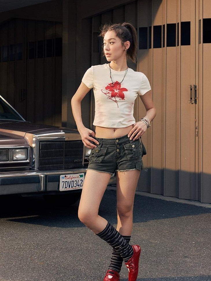 BeerBro Streetwear Puff Print Slim Fit Cotton Women's Short Sleeve T-shirts