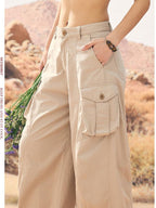 BeerBro Washed Utility Wide Leg 100 Percent Cotton Women's Chinos