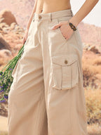 BeerBro Washed Utility Wide Leg 100 Percent Cotton Women's Chinos