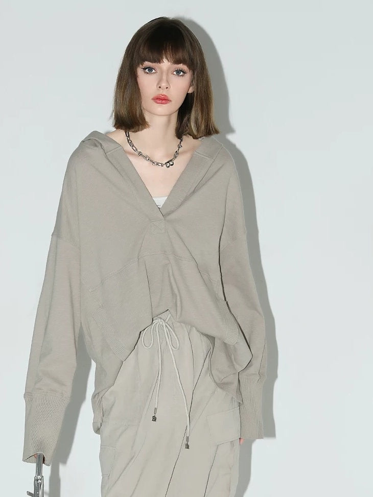 COCOBELLA 100 Percent Cotton Loose Patchwork Ribbed Pocket Street Pullover Hoodies