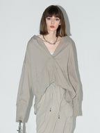 COCOBELLA 100 Percent Cotton Loose Patchwork Ribbed Pocket Street Pullover Hoodies