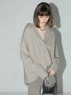 COCOBELLA 100 Percent Cotton Loose Patchwork Ribbed Pocket Street Pullover Hoodies