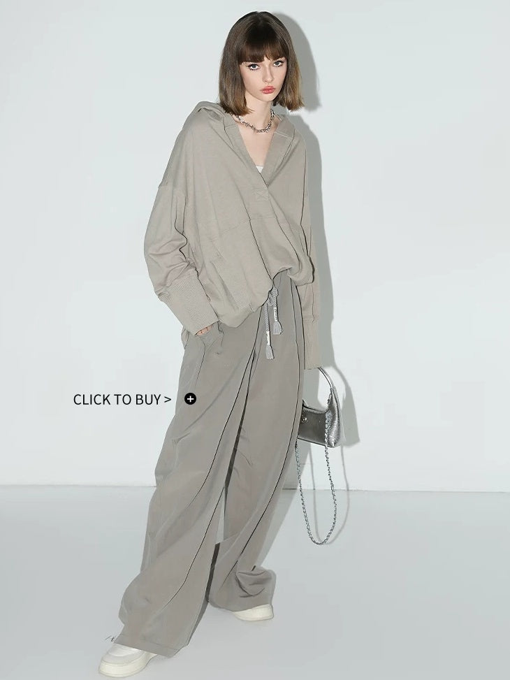 COCOBELLA 100 Percent Cotton Loose Patchwork Ribbed Pocket Street Pullover Hoodies