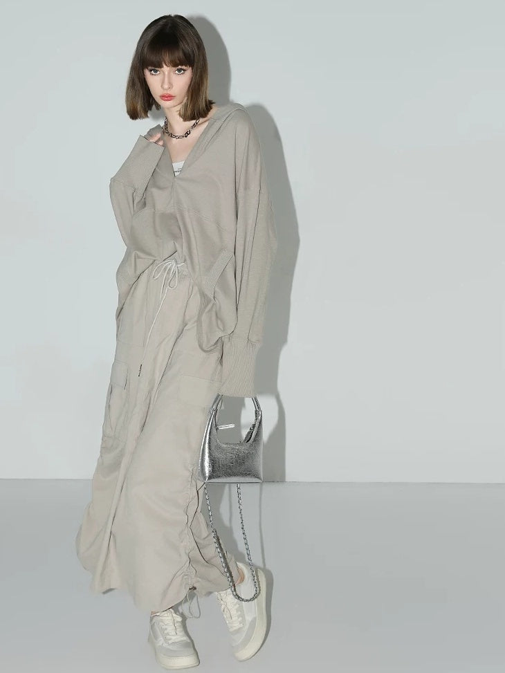 COCOBELLA 100 Percent Cotton Loose Patchwork Ribbed Pocket Street Pullover Hoodies