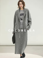 COCOBELLA 100% Wool Lined High Waist Pocket Side Zipper Straight Pencil Office Skirts