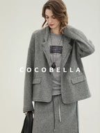 COCOBELLA 100% Wool Lined High Waist Pocket Side Zipper Straight Pencil Office Skirts