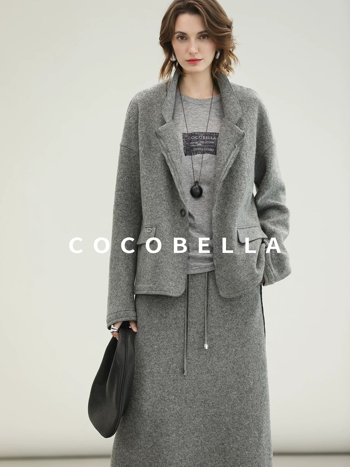 COCOBELLA 100% Wool Lined High Waist Pocket Side Zipper Straight Pencil Office Skirts