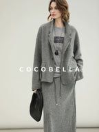 COCOBELLA 100% Wool Lined High Waist Pocket Side Zipper Straight Pencil Office Skirts