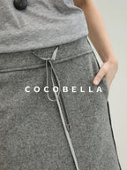 COCOBELLA 100% Wool Lined High Waist Pocket Side Zipper Straight Pencil Office Skirts