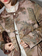 COCOBELLA 90% Down Double Faced Reversible Floral Print Straight Commuter Down Jackets