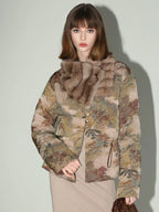 COCOBELLA 90% Down Double Faced Reversible Floral Print Straight Commuter Down Jackets