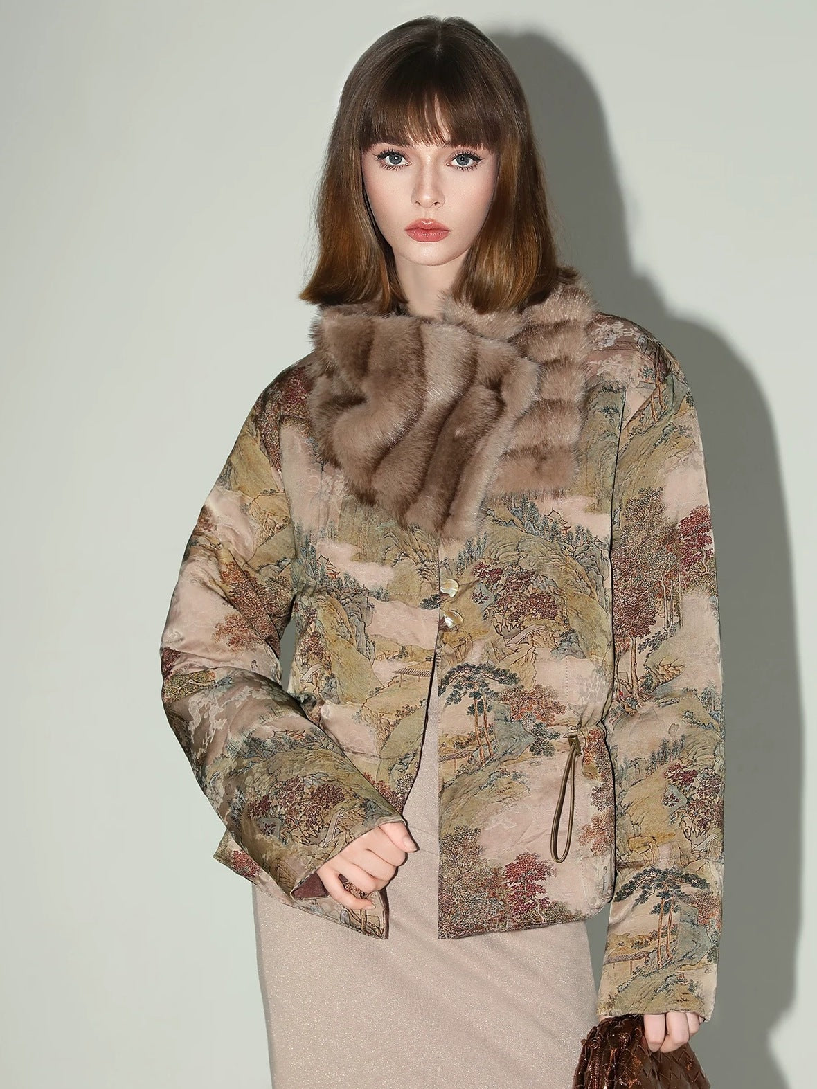 COCOBELLA 90% Down Double Faced Reversible Floral Print Straight Commuter Down Jackets