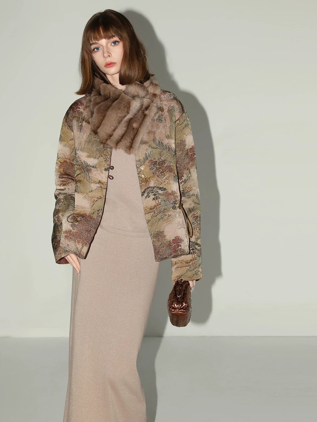 COCOBELLA 90% Down Double Faced Reversible Floral Print Straight Commuter Down Jackets