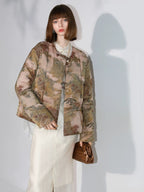 COCOBELLA 90% Down Double Faced Reversible Floral Print Straight Commuter Down Jackets