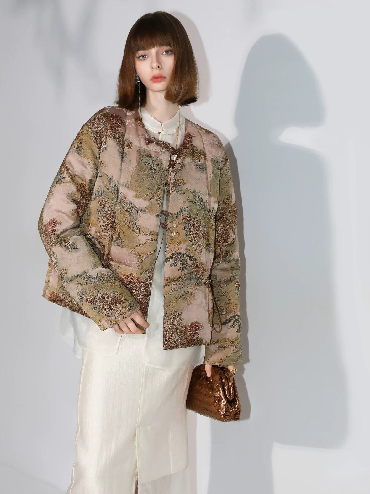 COCOBELLA 90% Down Double Faced Reversible Floral Print Straight Commuter Down Jackets