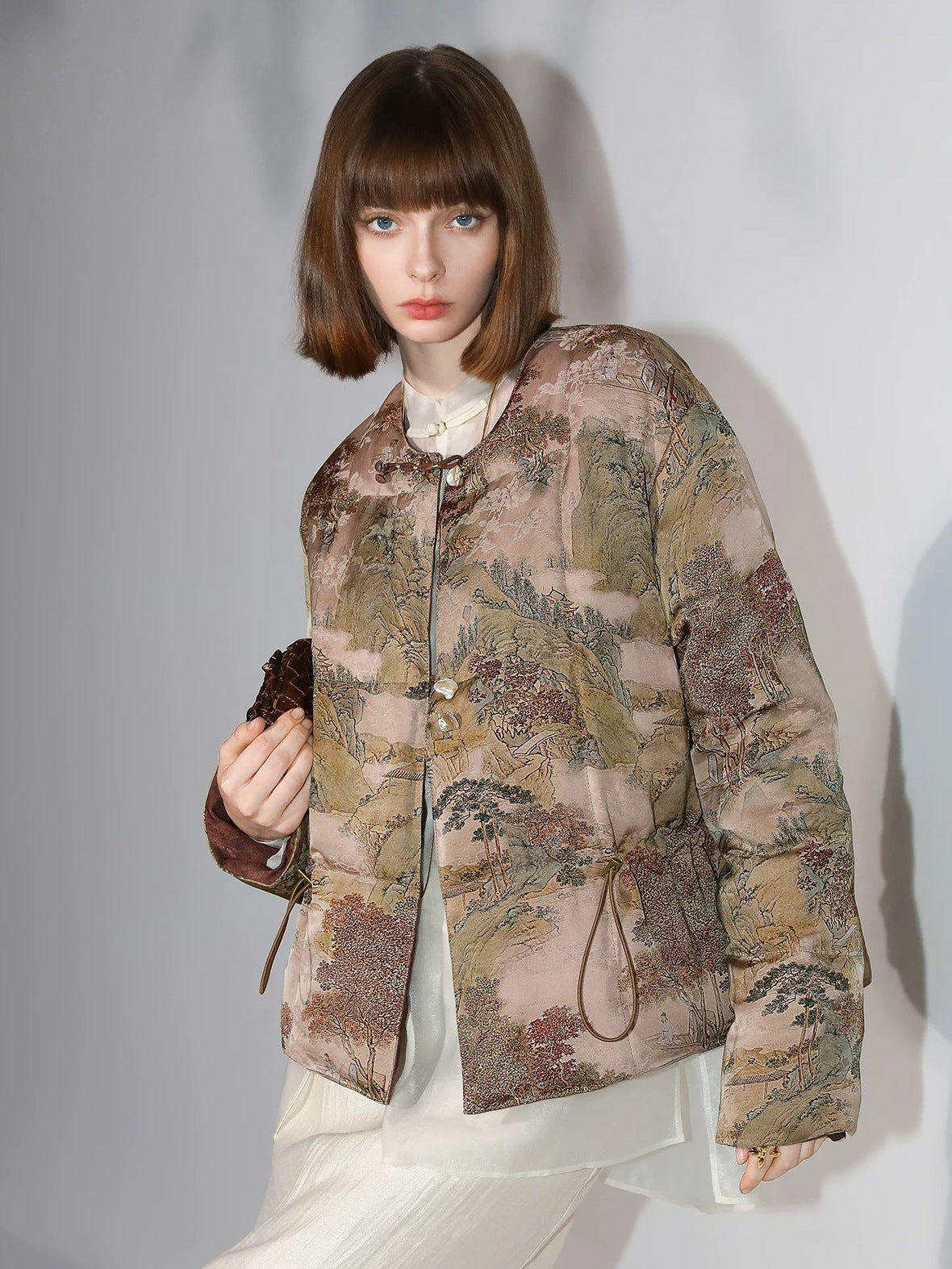COCOBELLA 90% Down Double Faced Reversible Floral Print Straight Commuter Down Jackets