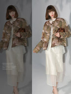 COCOBELLA 90% Down Double Faced Reversible Floral Print Straight Commuter Down Jackets