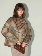 COCOBELLA 90% Down Double Faced Reversible Floral Print Straight Commuter Down Jackets