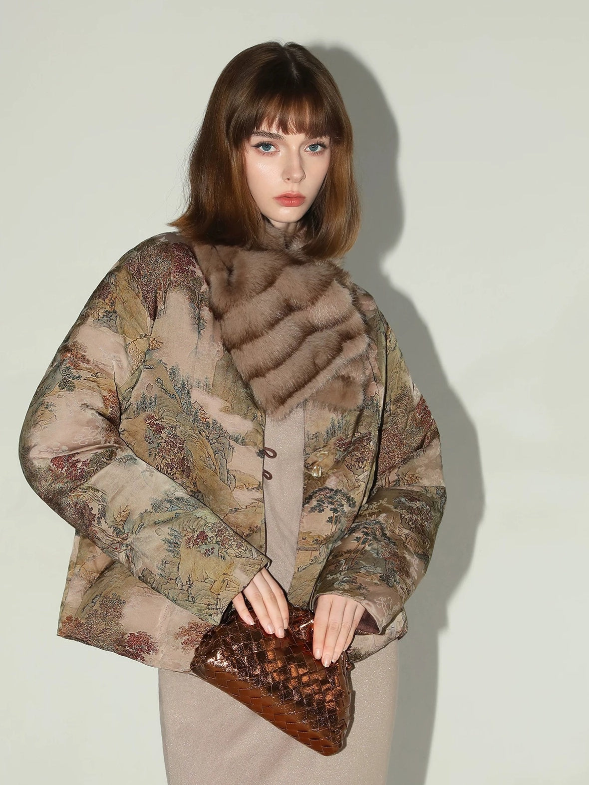 COCOBELLA 90% Down Double Faced Reversible Floral Print Straight Commuter Down Jackets