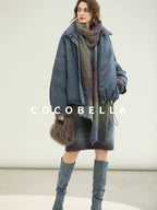 COCOBELLA 90 Percent Duck Down Warm Loose Distressed Ol Commuting Vintage Blue Zipper Vest
