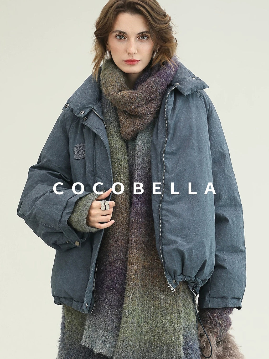 COCOBELLA 90 Percent Duck Down Warm Loose Distressed Ol Commuting Vintage Blue Zipper Vest