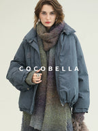 COCOBELLA 90 Percent Duck Down Warm Loose Distressed Ol Commuting Vintage Blue Zipper Vest