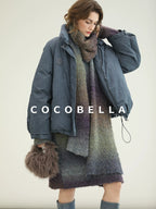 COCOBELLA 90 Percent Duck Down Warm Loose Distressed Ol Commuting Vintage Blue Zipper Vest