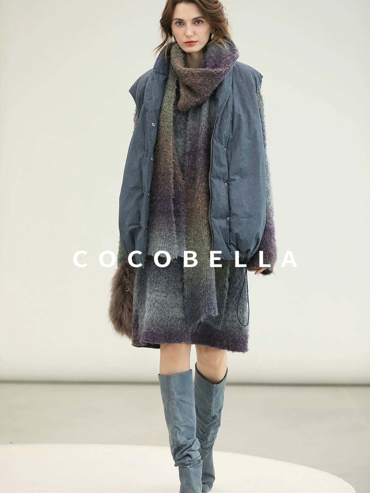 COCOBELLA 90 Percent Duck Down Warm Loose Distressed Ol Commuting Vintage Blue Zipper Vest