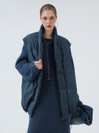 COCOBELLA 90 Percent White Duck Down Oversized Commuter Cotton Gathered Vintage Blue Vest