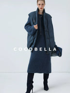 COCOBELLA 90 Percent White Duck Down Oversized Commuter Cotton Gathered Vintage Blue Vest