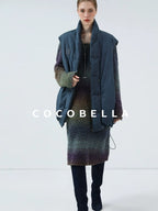 COCOBELLA 90 Percent White Duck Down Oversized Commuter Cotton Gathered Vintage Blue Vest