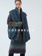 COCOBELLA 90 Percent White Duck Down Oversized Commuter Cotton Gathered Vintage Blue Vest