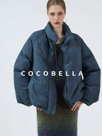 COCOBELLA 90 Percent White Duck Down Oversized Commuter Cotton Gathered Vintage Blue Vest