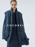 COCOBELLA 90 Percent White Duck Down Oversized Commuter Cotton Gathered Vintage Blue Vest