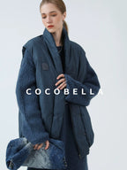 COCOBELLA 90 Percent White Duck Down Oversized Commuter Cotton Gathered Vintage Blue Vest